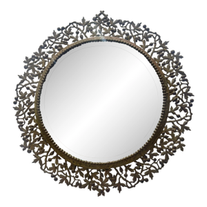 Superb 27” Pierced Bronze Beveled Sunburst Style Antique Victorian Wall Mirror