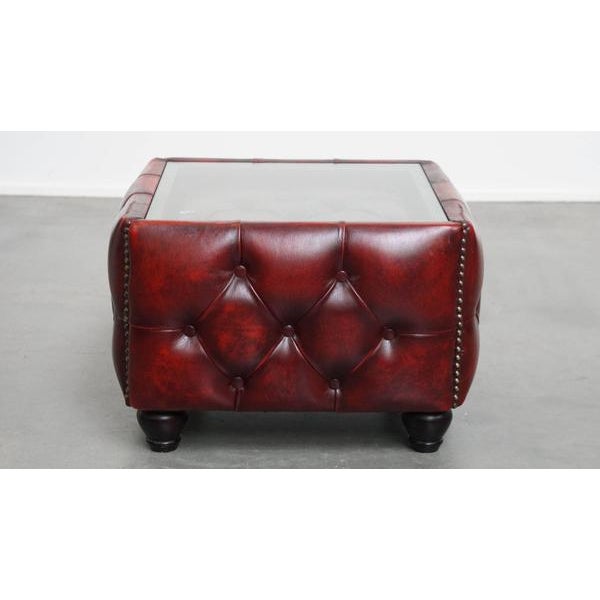 Cowhide Chesterfield Coffee Table in Red Color with Glass Top For Sale - Image 5 of 12