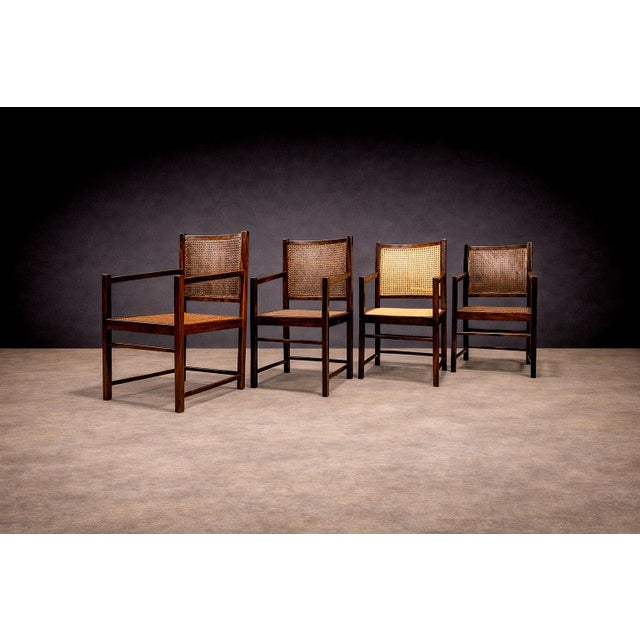 1960s Set of Four Armchairs in Rosewood & Caning, Unknown, 1960s For Sale - Image 5 of 8