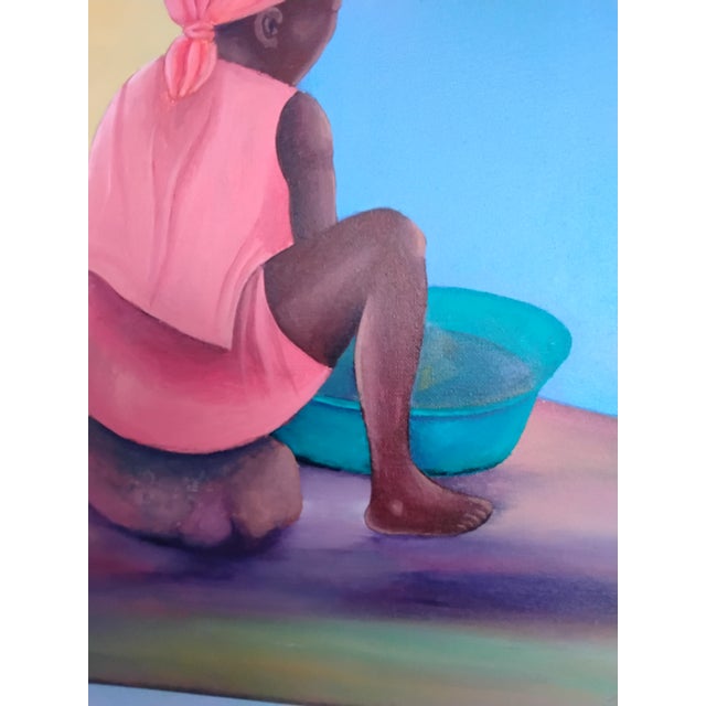 Figurative "Sitting Woman in Pink," Oil on Canvas, Benada Oduma For Sale - Image 3 of 9