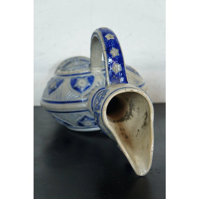 Ceramic Antique German Westerwald Cobalt Blue Salt Glaze Stoneware Pitcher Jug Ewer For Sale - Image 7 of 12