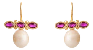 Royal Ruby Pearl Drop Earrings, A Pair