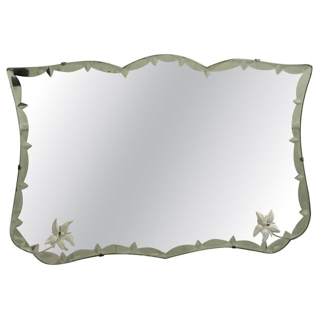 Brown French Art Deco Wall Mirror with Etched Flowers, 1930s For Sale - Image 8 of 8