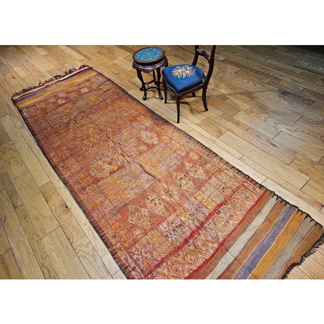 Vintage Moroccan Rug, Hand-Knotted Wool, Geometric Pattern, Red & Lavender, 5’ X 13’ For Sale - Image 13 of 14