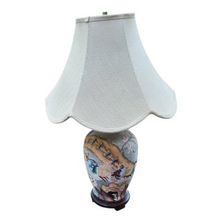 Vintage Frederick Cooper Tobacco Leaf Table Lamp Featuring Hand-Painted Floral and Bird Motifs. For Sale