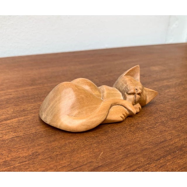 Vintage Wooden Sleeping Lioness Figurine For Sale - Image 12 of 15