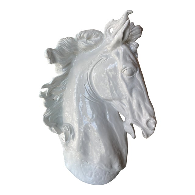 Vintage Plaster White Lacquered Modern Large Horse Head Statue For Sale