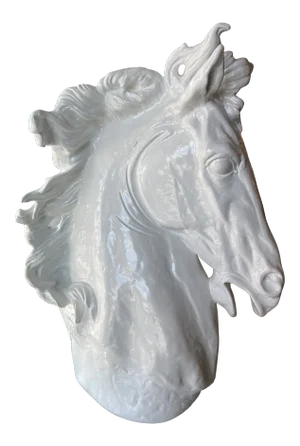 Vintage Plaster White Lacquered Modern Large Horse Head Statue
