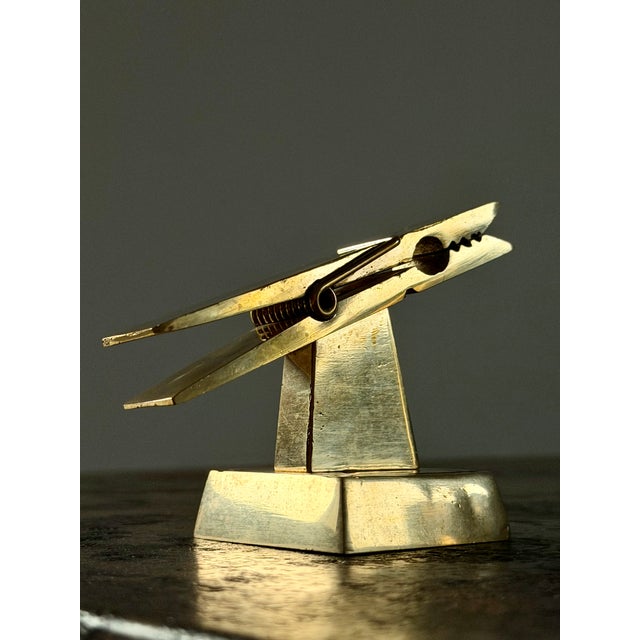 Contemporary Cast Brass Tape Dispenser + Brass Clothespin Card Holder, Set of 2 For Sale - Image 3 of 17