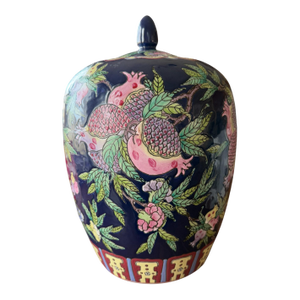 Vintage Porcelain Asian Lidded Melon Jar Pomegranate