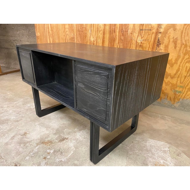 Dark Gray Mid-Century Executive Desk With Black Cerused Finish and Sculptural Legs For Sale - Image 8 of 12