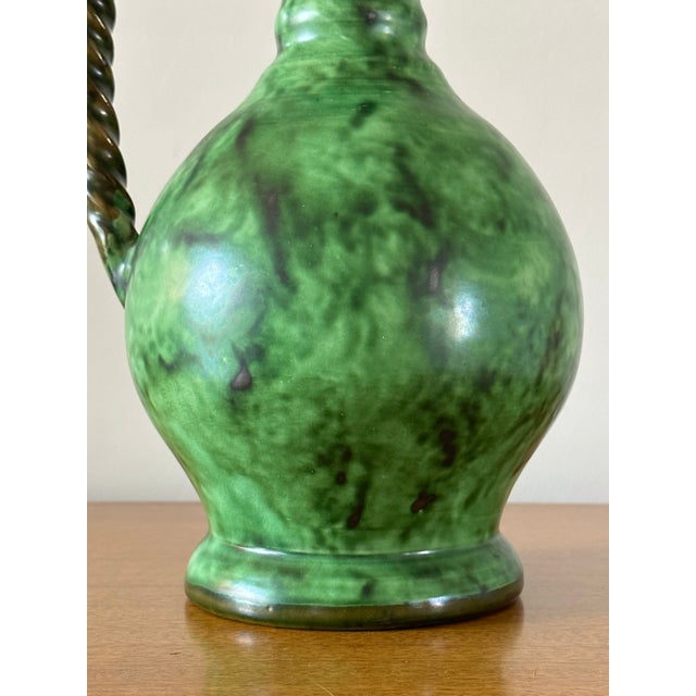 1960s 1960s Erik Mornils Handled Pitcher Vase for Nittsjö Keramik, Sweden, Malachite Glaze For Sale - Image 5 of 9