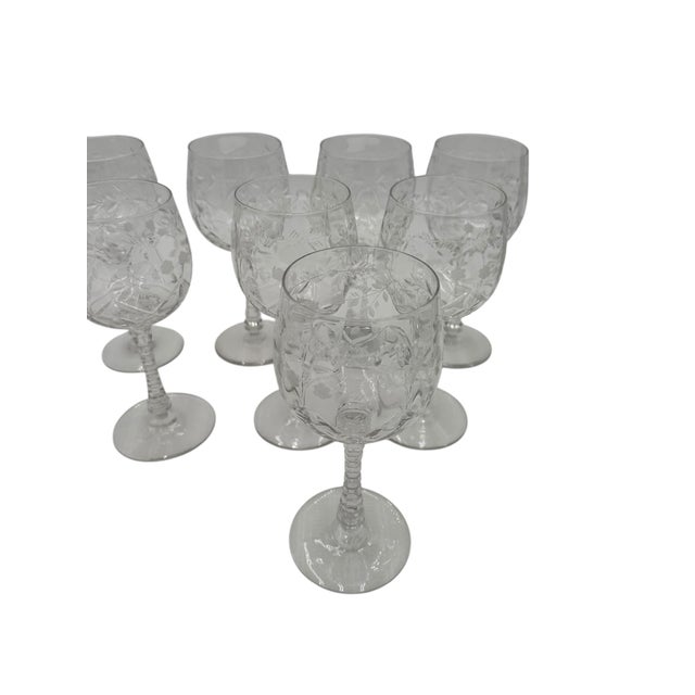 Early 20th Century Rock Sharpe Atlantis Crystal Cut Wine Goblets With Floral Motifs - Set of 11 For Sale - Image 9 of 11