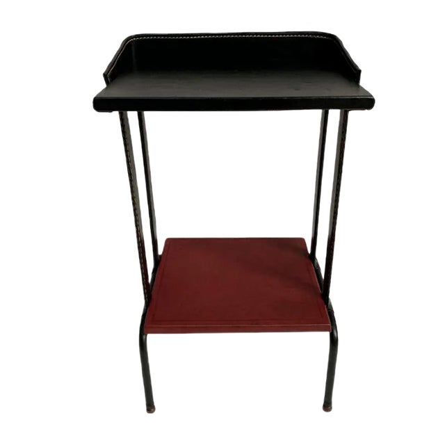 Leather-Covered Nightstand by Jacques Adnet For Sale