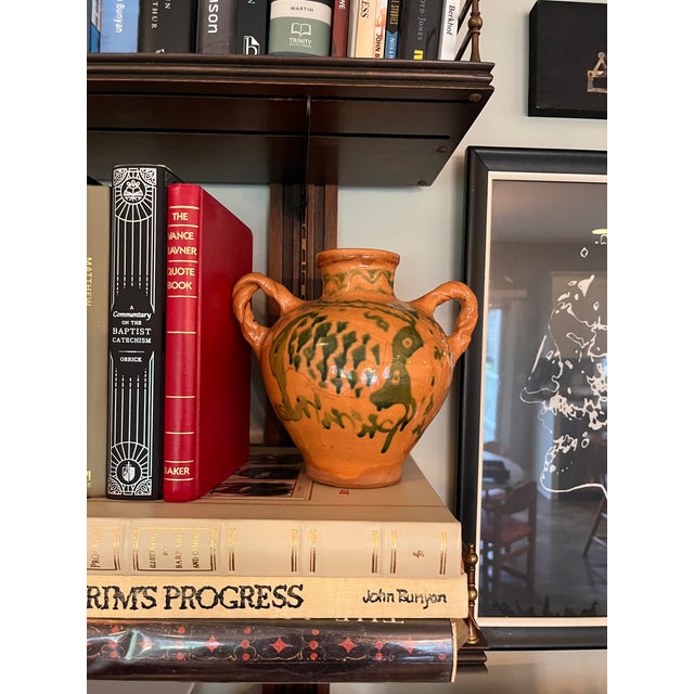 Antique 30's Ceramic Redware Slip Decoration Pottery Jug- Signed and Date 1939 For Sale - Image 9 of 13