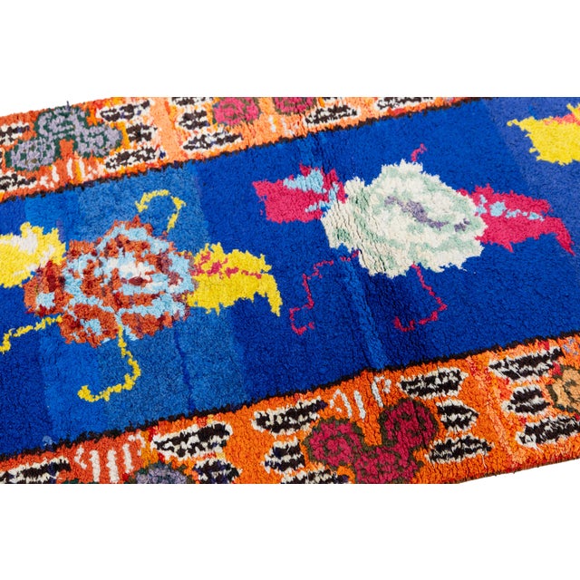3 X 6 Vintage Turkish Blue Wool Runner With Vibrant Abstract Motifs For Sale In New York - Image 6 of 10