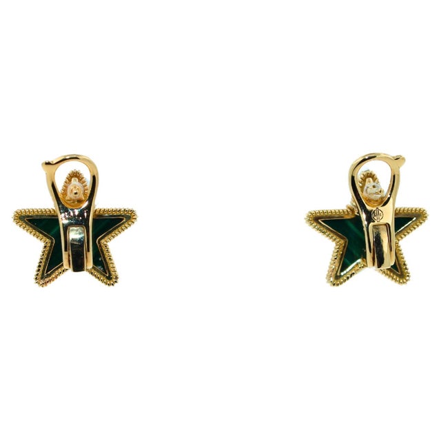 Early 21st Century Green Malachite Star Galaxy Celestial Constellation Zodiac Yellow Gold Earrings, A Pair For Sale - Image 5 of 11