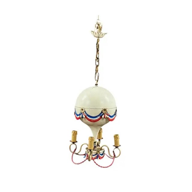 Off-white Maison Jansen Toleware Hot Air Balloon Chandelier, Mid Century French For Sale - Image 8 of 8