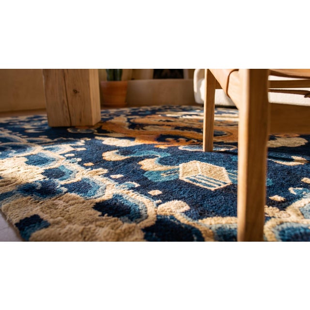 1890s Blue Navy Cloud Band Dragon Antique Chinese Ningxia Rug 3' X 3'2" Knotted Wool Carpet For Sale - Image 14 of 16