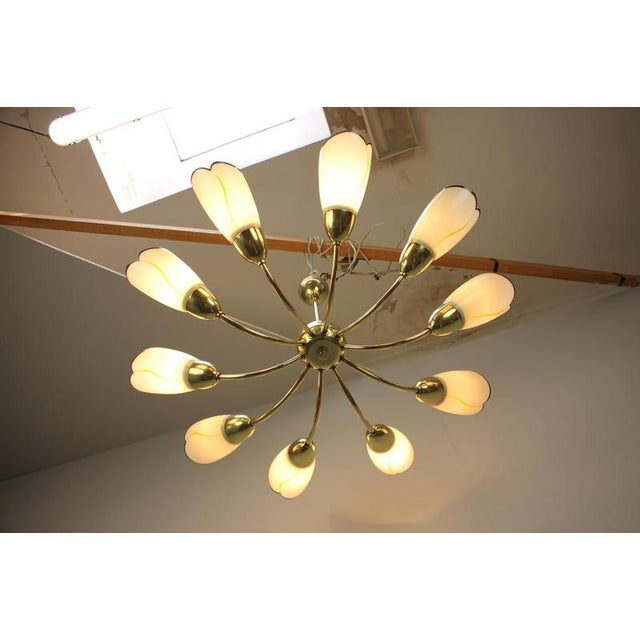 Mid-Century Modern Czechoslovak Brass and Glass 10-Arm Chandelier, 1960s For Sale - Image 11 of 15