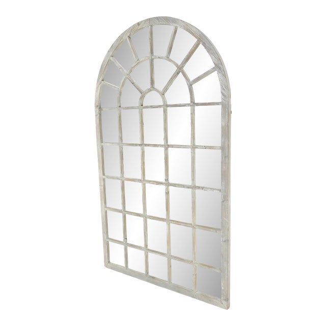 Country Style Large Dome Shape 47x79" Wall Mirror Distressed Finish Wood For Sale