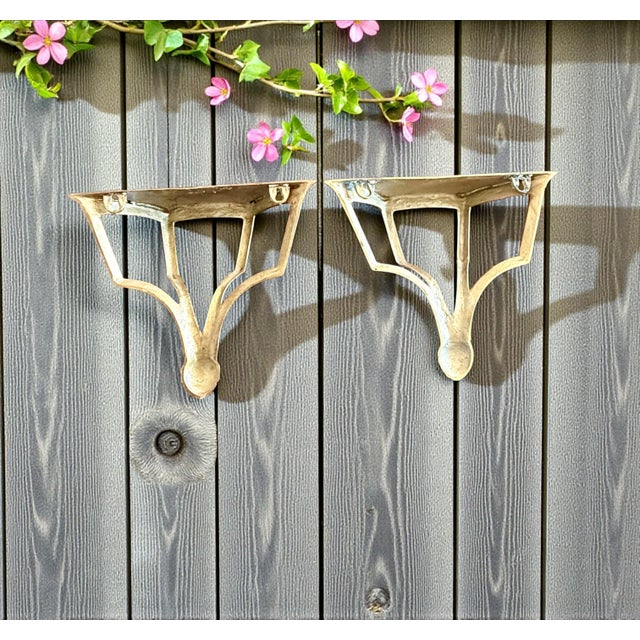 Brass Late 20th Century Pair Brass Wall Shelves-Art Deco-Hollywood Regency-Vintage Display-Classic-Metal For Sale - Image 8 of 9
