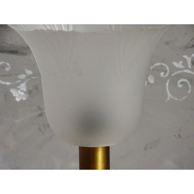 Brass 1950s Solid Brass Table Lamp Tulip Milky Glass Shade For Sale - Image 8 of 10