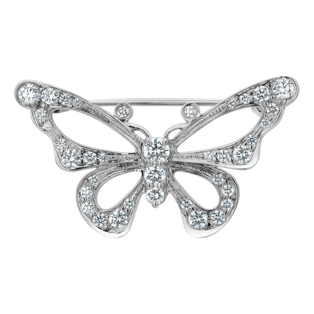 1990s Vintage Tiffany & Co. Platinum Diamond Butterfly Brooch For Sale