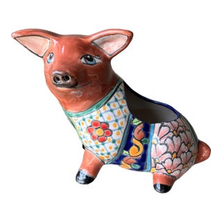 Whimsical Late 20th-Century Talavera Piglet Cachepot / Planter, Mexico For Sale