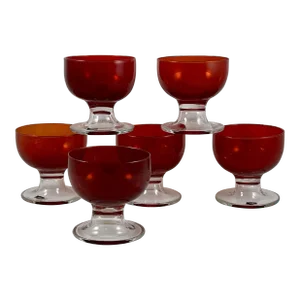 Mid-Century Murano Italian Blown Glass Ruby Red Pedestal Coupes S/6