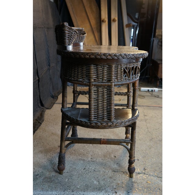 Antique American Quartersawn Oak & Wicker Kidney Writing Desk Dressing Table For Sale - Image 14 of 16