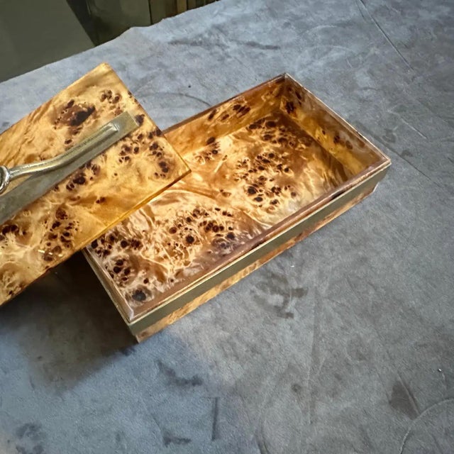 Gabriella Crespi 1970s Mid-Century Modern Faux Burl Lucite and Brass Italian Luxury Jewelry Box For Sale - Image 4 of 10