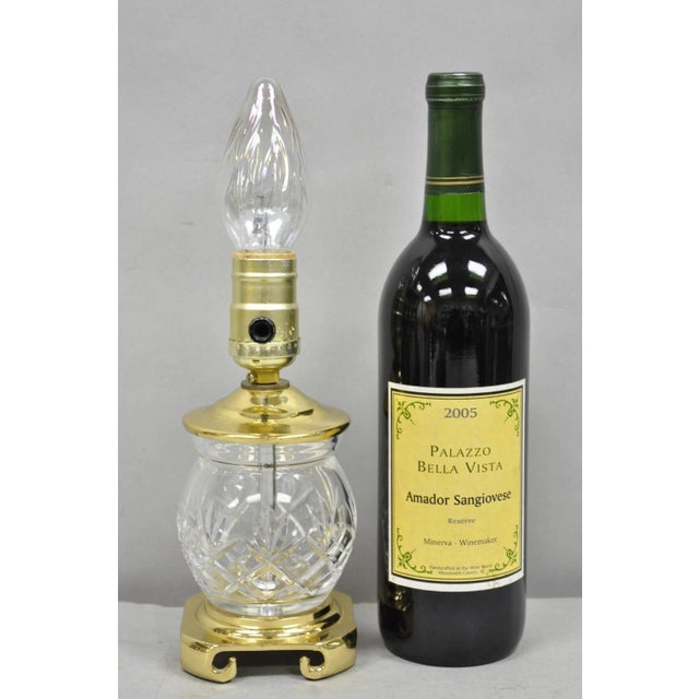 Waterford Style Small Petite Cut Glass & Brass Boudoir Table Lamp by Great Creator. Circa Late 20th Century. Measurements:...