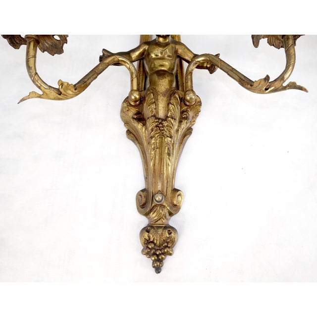 Pair Antique Gilt Bronze Two-Light Wall Sconce w/ Cherub Louis XVI Style NICE For Sale - Image 10 of 12
