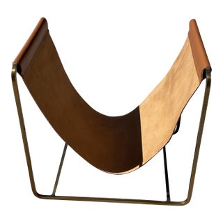 Contemporary Saddle Leather & Brass Magazine Rack / Firewood Holder For Sale