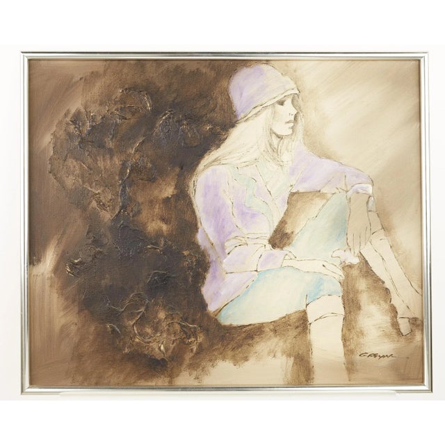 Mid 20th Century Mid Century Woman in Purple Coat and Hat Artwork For Sale - Image 5 of 5