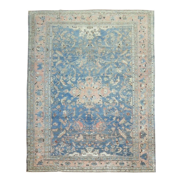 Light Blue Terracotta 20th Century Room Size Pigeon Motif Persian Malayer Rug For Sale