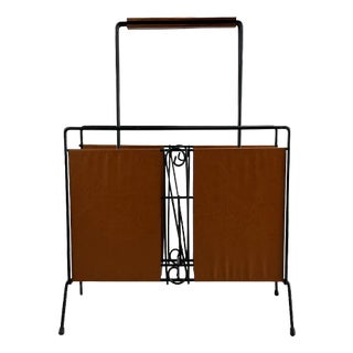 Mid-Century Newspaper Stand in Metal & Teak For Sale