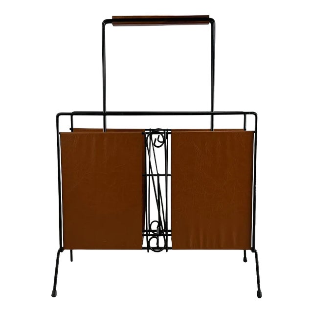 Mid-Century Newspaper Stand in Metal & Teak For Sale