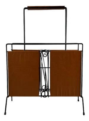 Mid-Century Newspaper Stand in Metal & Teak