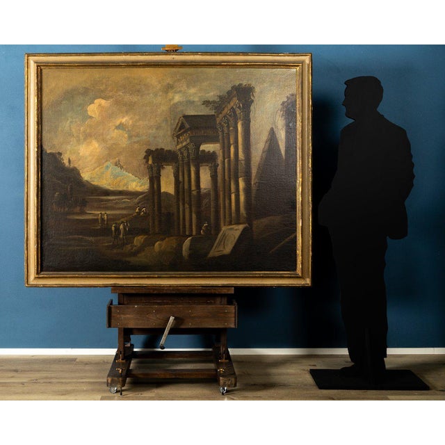 Unknown, Roman Architectural Capriccios, Oil On Canvas, Set of 2 For Sale - Image 6 of 11