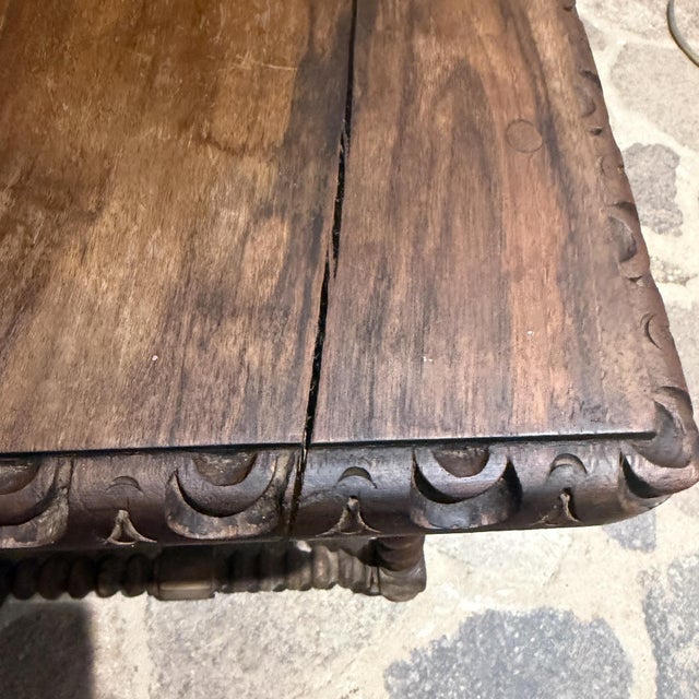 Wood Antique 19th-Century Spanish Side Table Solomonic Legs Wrought Iron For Sale - Image 7 of 17