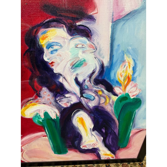 Hans Giesen Portrait of a Woman in Chair Signed Painting, Circa 1989 For Sale - Image 11 of 12