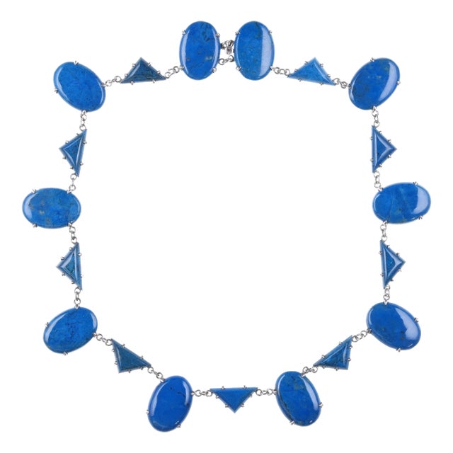 1920's 14" Wachenheimer Art Deco Sterling and blue jasper choker For Sale