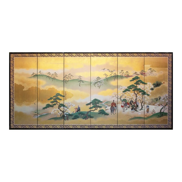 "Falconry", After Kano Tsunenobu, 1960s Showa Era Japanese Byobu Screen For Sale