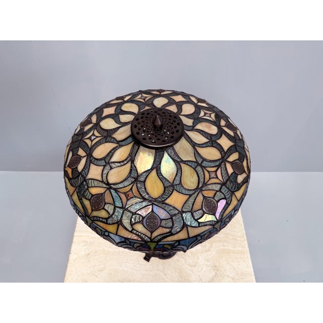 Large Tiffany Style Table Lamp in Stained Glass with Floral Shade For Sale - Image 12 of 13
