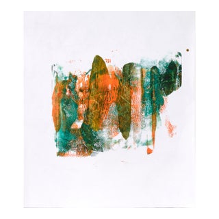 Green and Orange Abstract Composition in Acrylic on Paper by Ricardo De Silva For Sale