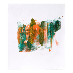 Green and Orange Abstract Composition in Acrylic on Paper by Ricardo De Silva