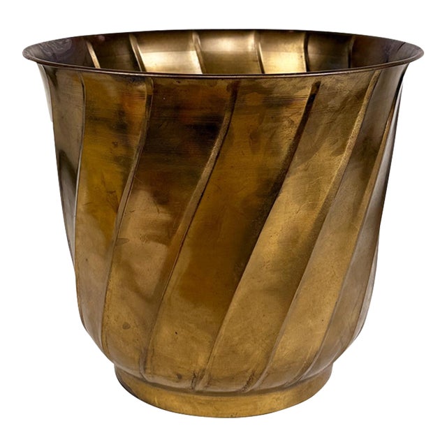 Vintage Traditional Brass Ribbed Jardiniere Planter - 12" For Sale
