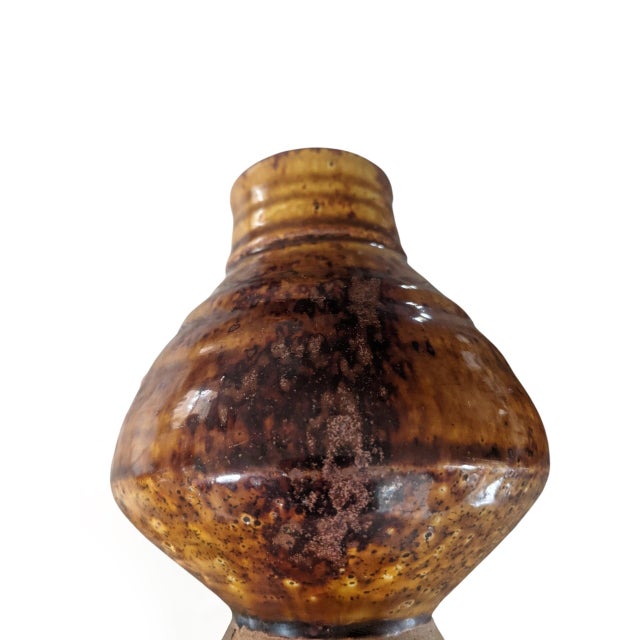 Mid Century Lava Glazed Stoneware Vase Vessels- A Pair For Sale - Image 10 of 10